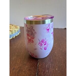 Hi‎ Peach Layne Purple Floral Stainless Steel Vacuum Mug Insulated Wine Tumbler